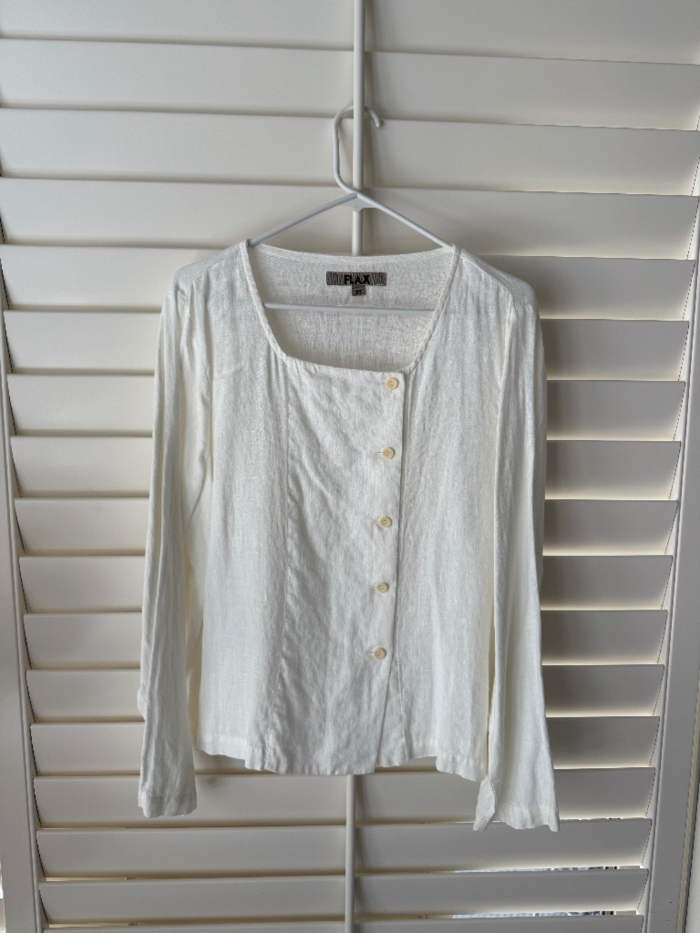 FLAX White Linen Button Down Blouse (Size M)